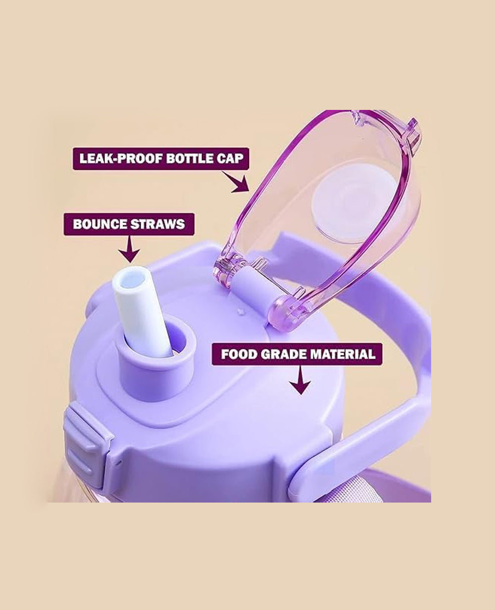 Cute Smiley Teddy Bear Kids Water Bottle with Straw & Strap | 1200ml + 300ml Leak-Proof Sipper | School & Travel Bottle