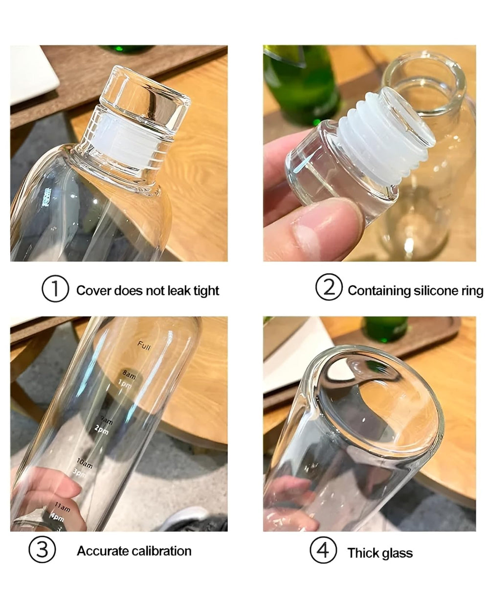 Borosilicate Glass Water Bottle 500ml with Time Reminder – Leakproof, Wide Mouth & Eco-Friendly