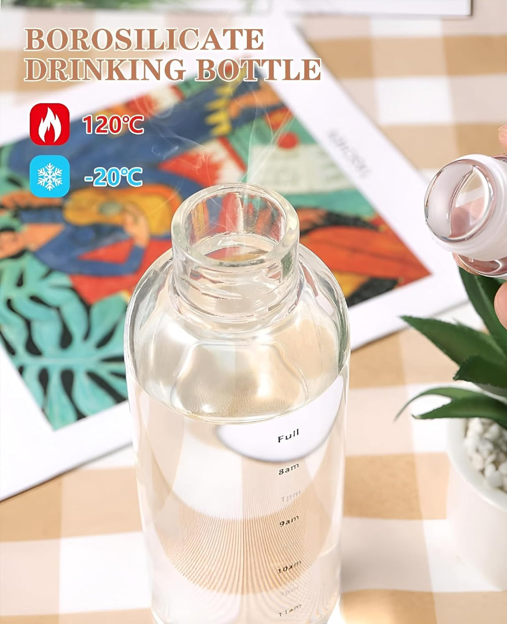 Borosilicate Glass Water Bottle 500ml with Time Reminder – Leakproof, Wide Mouth & Eco-Friendly