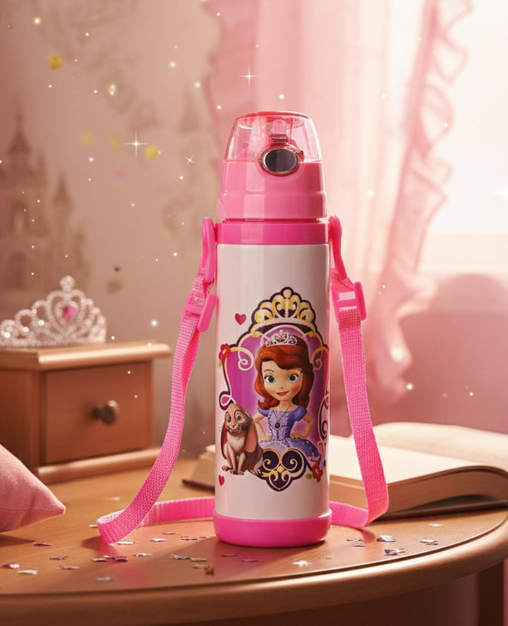 Princess Cartoon Kids Stainless Steel Water Bottle 500ml – Leak-Proof Insulated Sipper with Strap for School & Travel