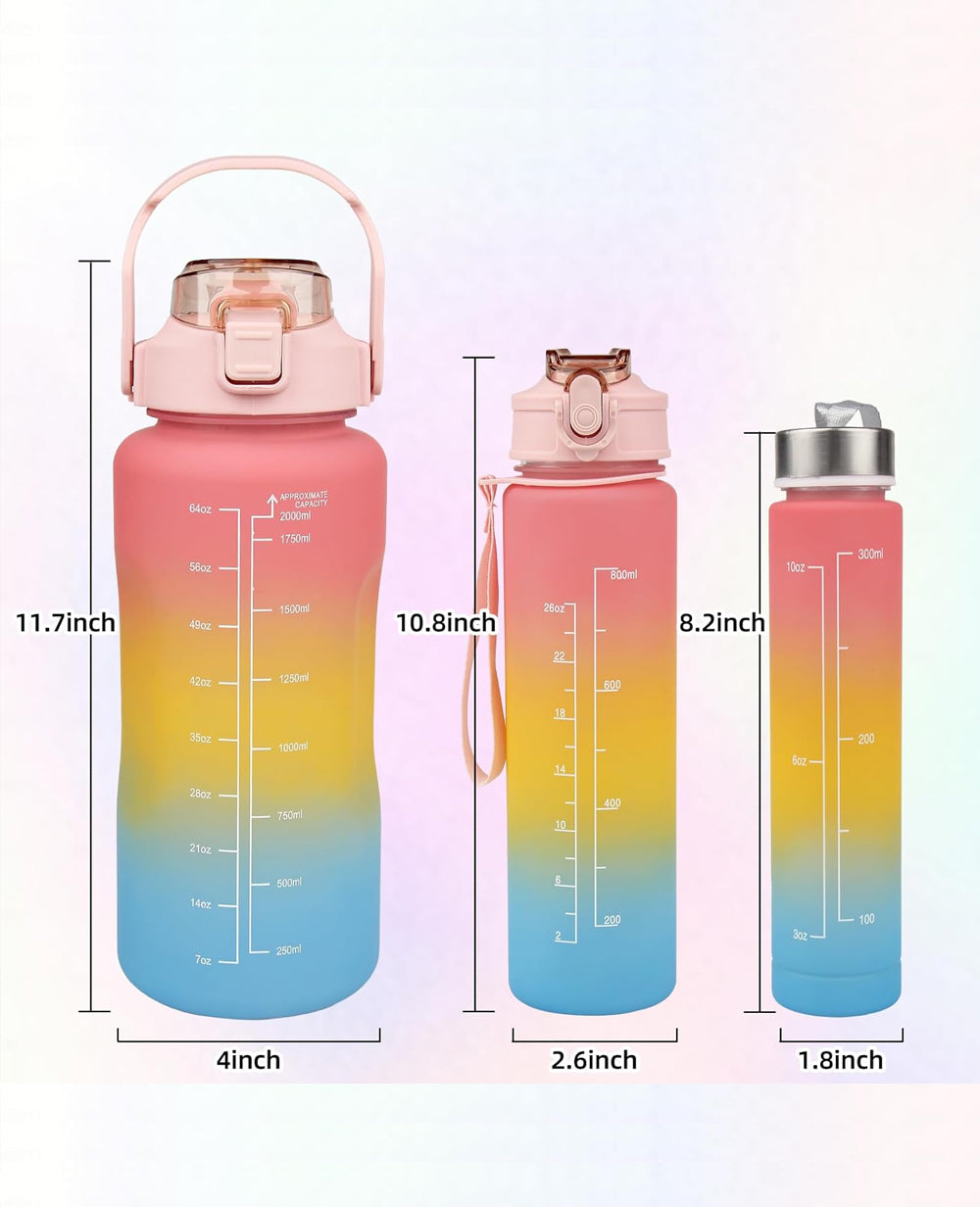 3-in-1 Motivational Water Bottle Set (300ml, 900ml & 2L) – BPA-Free Leak-Proof Hydration Bottles for Gym & Office