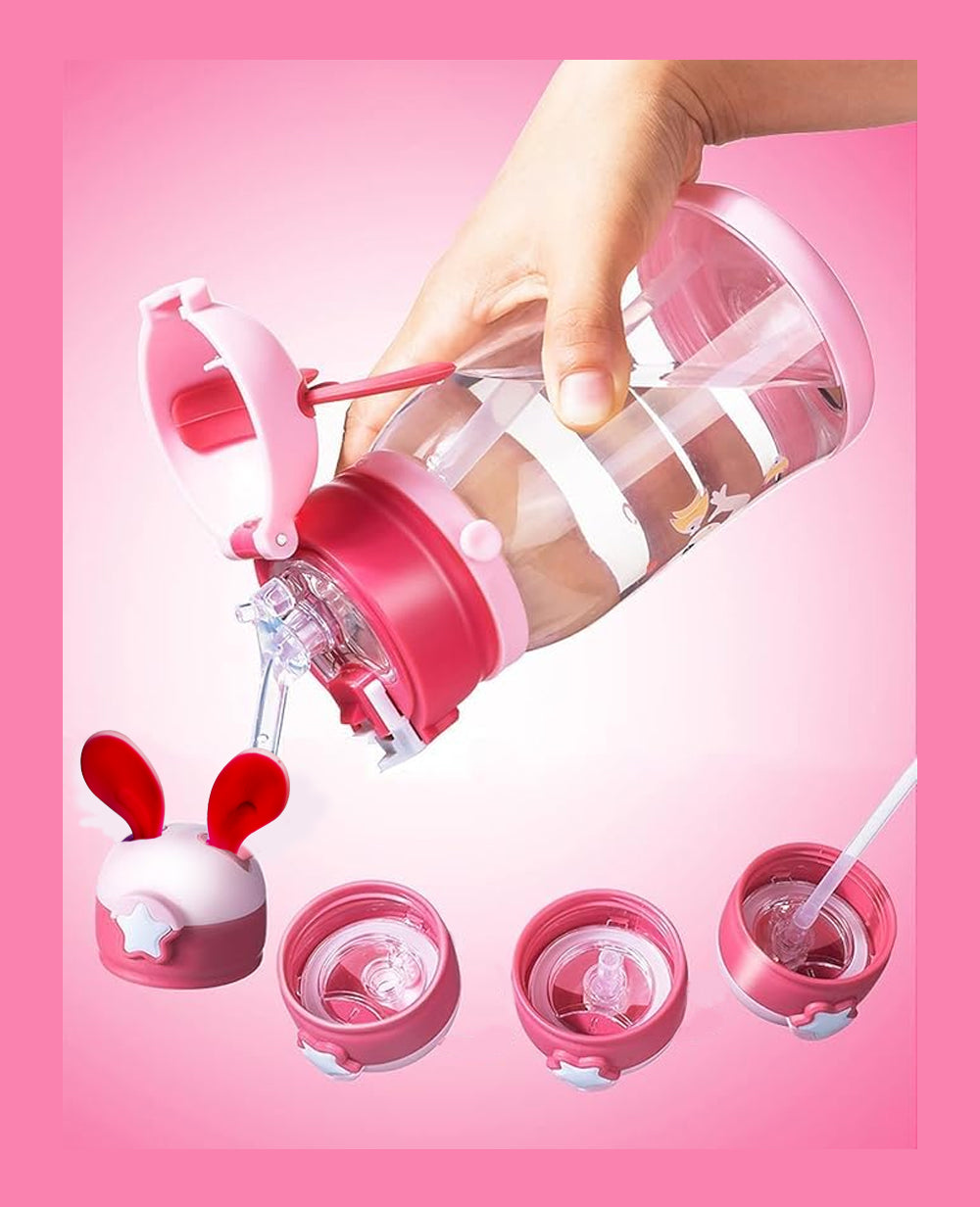 Cute Cartoon Rabbit Ear Kids Sipper Water Bottle 500ml – BPA-Free, Spill-Proof, School & Travel Bottle