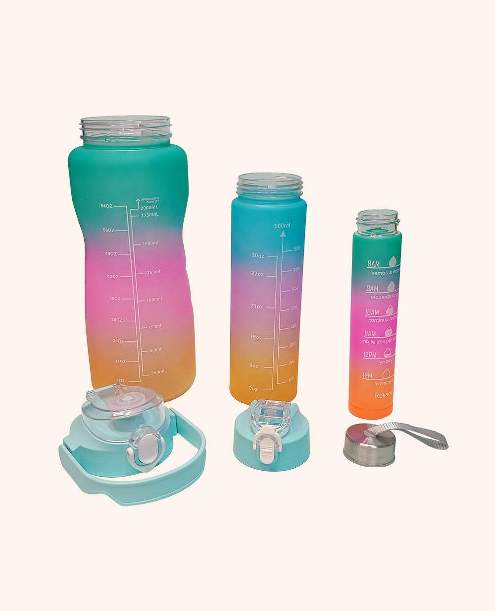 Motivational Water BottleMotivational Water Bottle Combo (3-Piece Set) – Includes 2L, 1L, and 200ML
Fuel your hydration journey with CeePoo’s Motivational Time‑Marker Water Bottle Sets, thouWater BottleMotivational Water Bottle