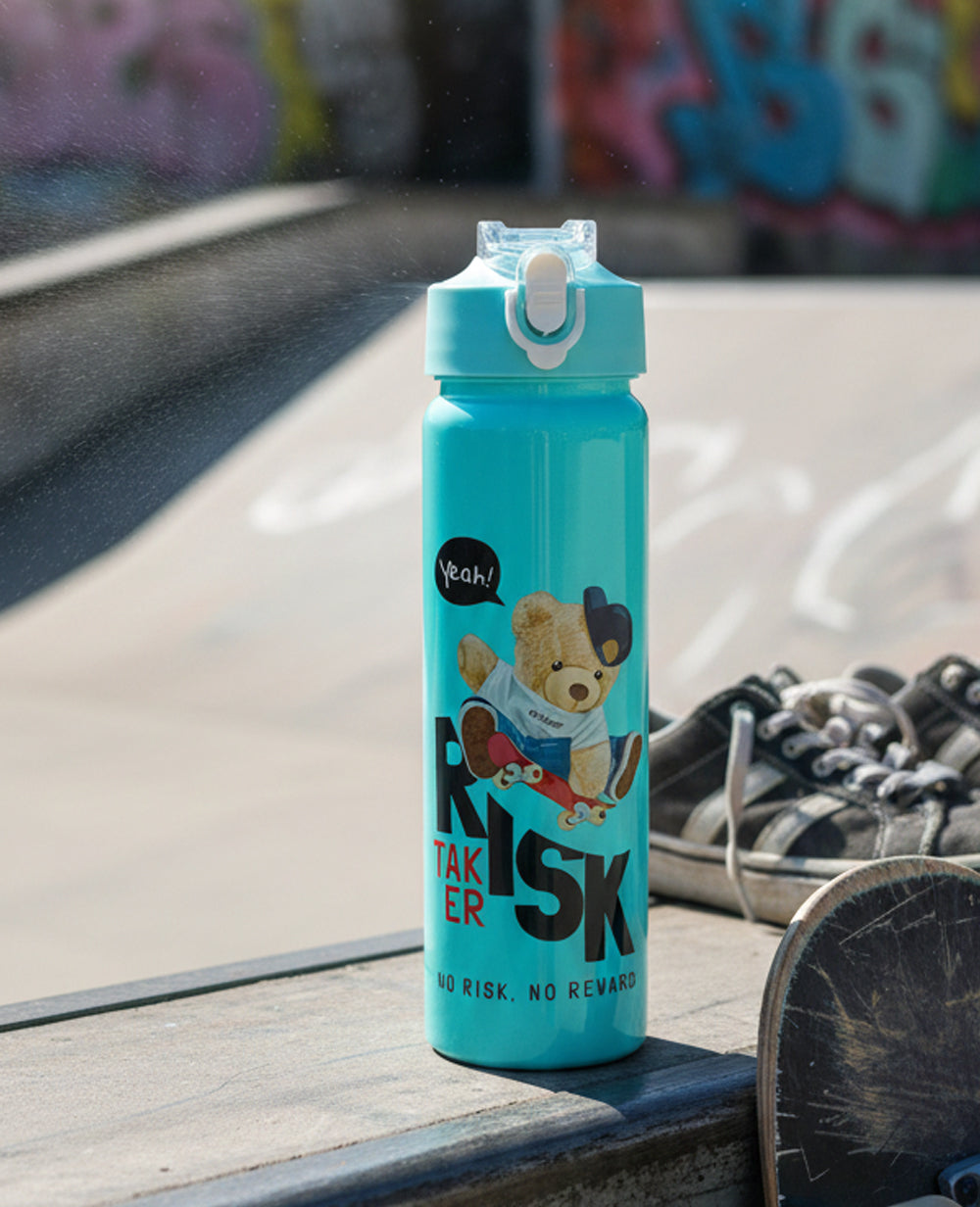 Cute Flask Cartoon Straw Sipper Bottle 650ml | Portable BPA-Free Kids Bottle with Strap & Safety Lock