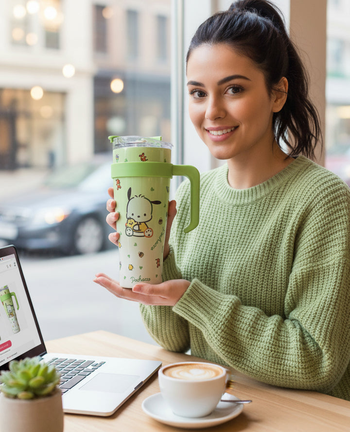 Cute Pochacco Cartoon Tumbler 1200ml | BPA-Free, Leakproof, Hot & Cold Steel Bottle