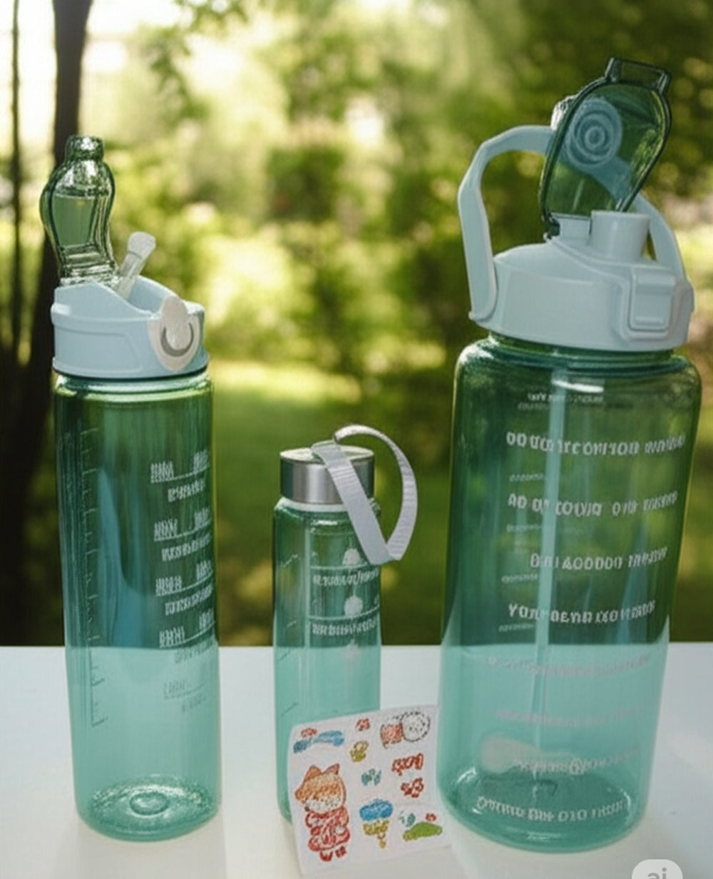 3 in 1 Motivational Transparent Water Bottle