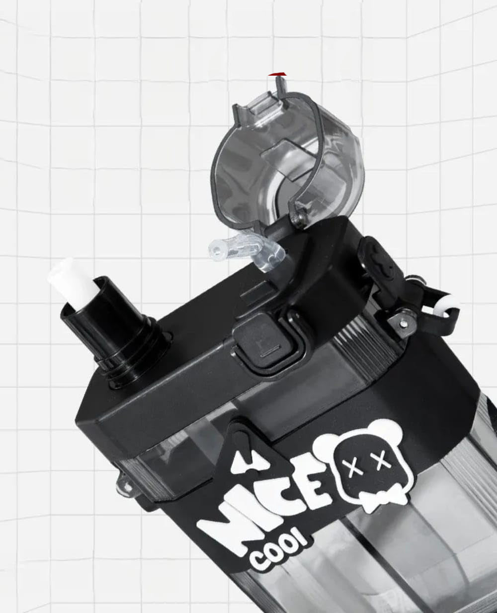 Nice Cool 2-in-1 Dual Compartment Water Bottle 600ml | Double Sipper Bottle for Kids & Adults | Leakproof Travel Bottle with Strap